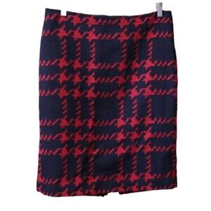 Talbots Red & Black Wool Houndstooth Pencil Skirt 12 Classic Plaid Career Style